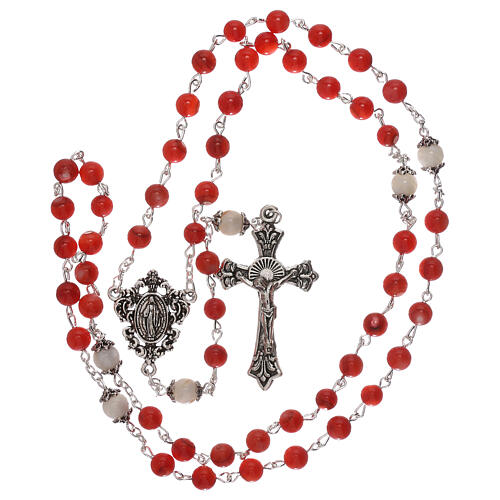Rosary red cultured freshwater pearls Our Lady 4 mm 4