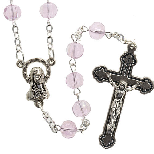 Pink faceted glass rosary 1