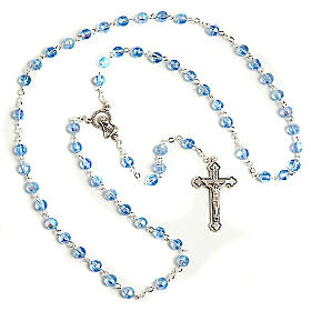 Chapelets en verre: Chapelet en verre, taille à facette, bleu clair
