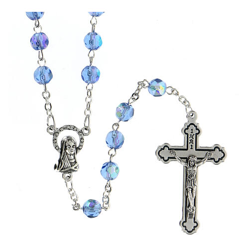 Light blue faceted glass rosary 1