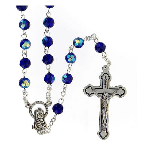 Blue faceted glass rosary 1