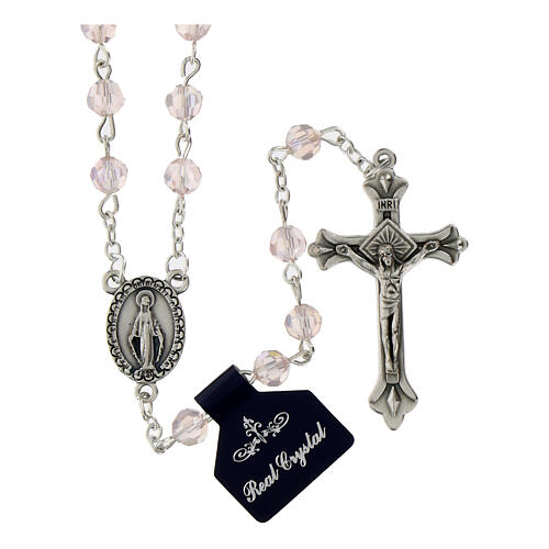 Rosary beads in crystal, 6mm, pink 1