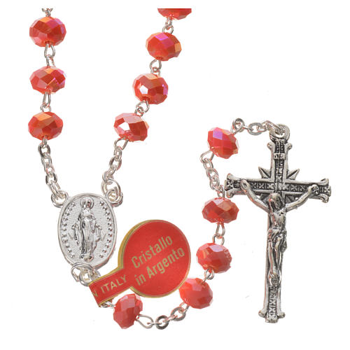 Rosary in opaque crystal and 800 silver, 6mm orange 1