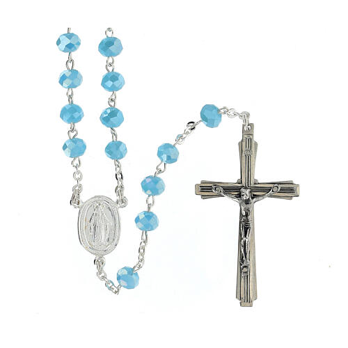 Rosary in opaque crystal and 800 silver, 6mm light blue 1