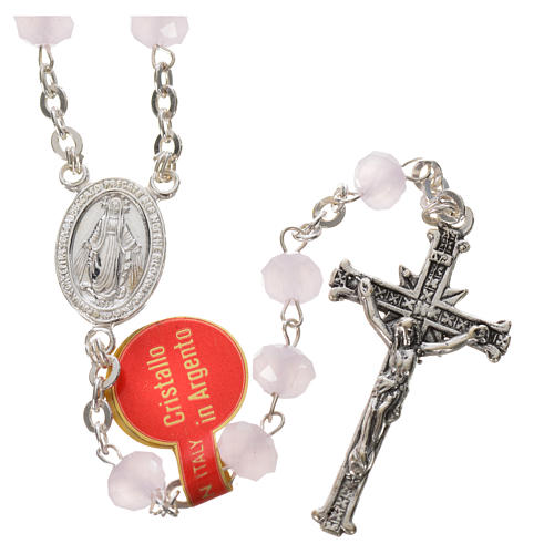Rosary in opaque crystal and 800 silver, 6mm pink 1