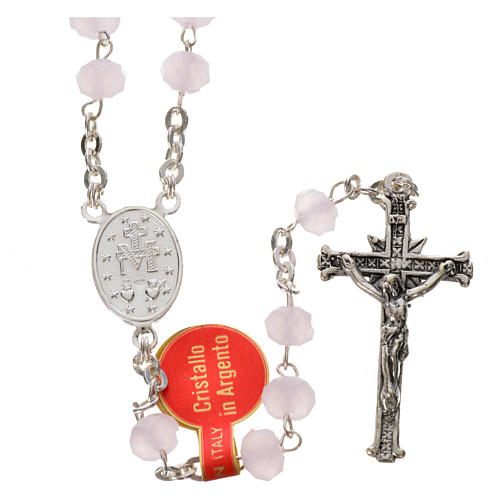 Rosary in opaque crystal and 800 silver, 6mm pink 2