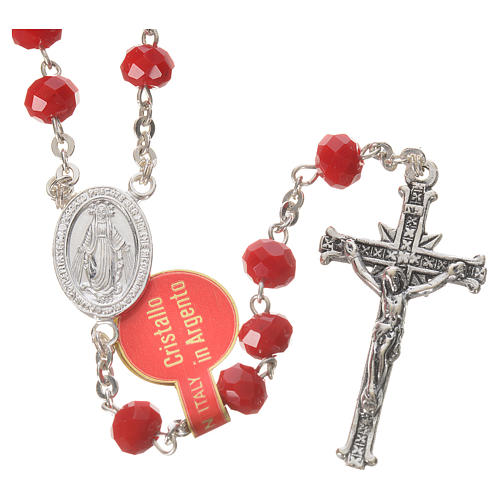 Rosary in opaque crystal and 800 silver, 6mm red 1