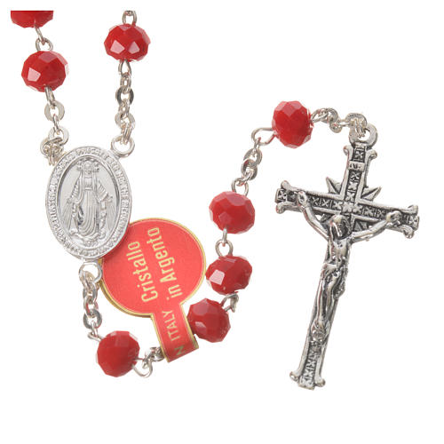 Rosary in opaque crystal and 800 silver, 6mm red 5