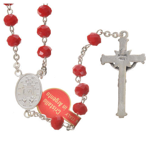 Rosary in opaque crystal and 800 silver, 6mm red 6