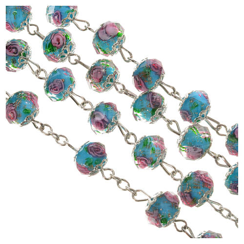 Rosary beads in light blue crystal with rose, 10mm 7