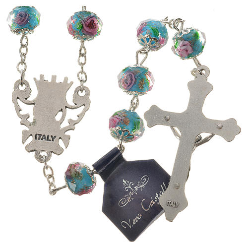 Rosary beads in light blue crystal with rose, 10mm 2