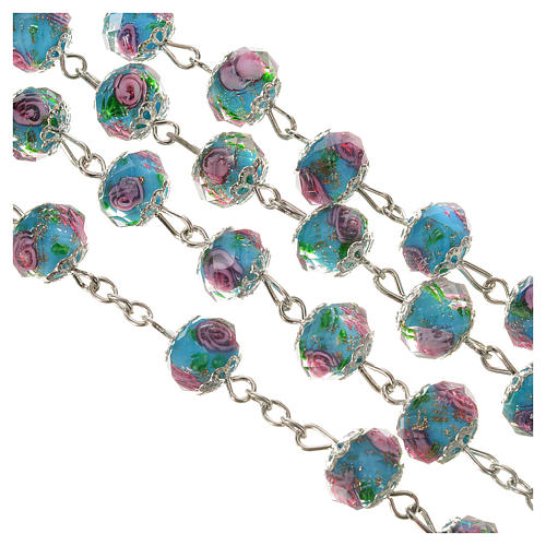 Rosary beads in light blue crystal with rose, 10mm 3