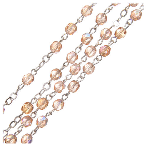 STOCK Rosary beads in iridescent crystal with Jubilee symbol 4mm peach pink 3