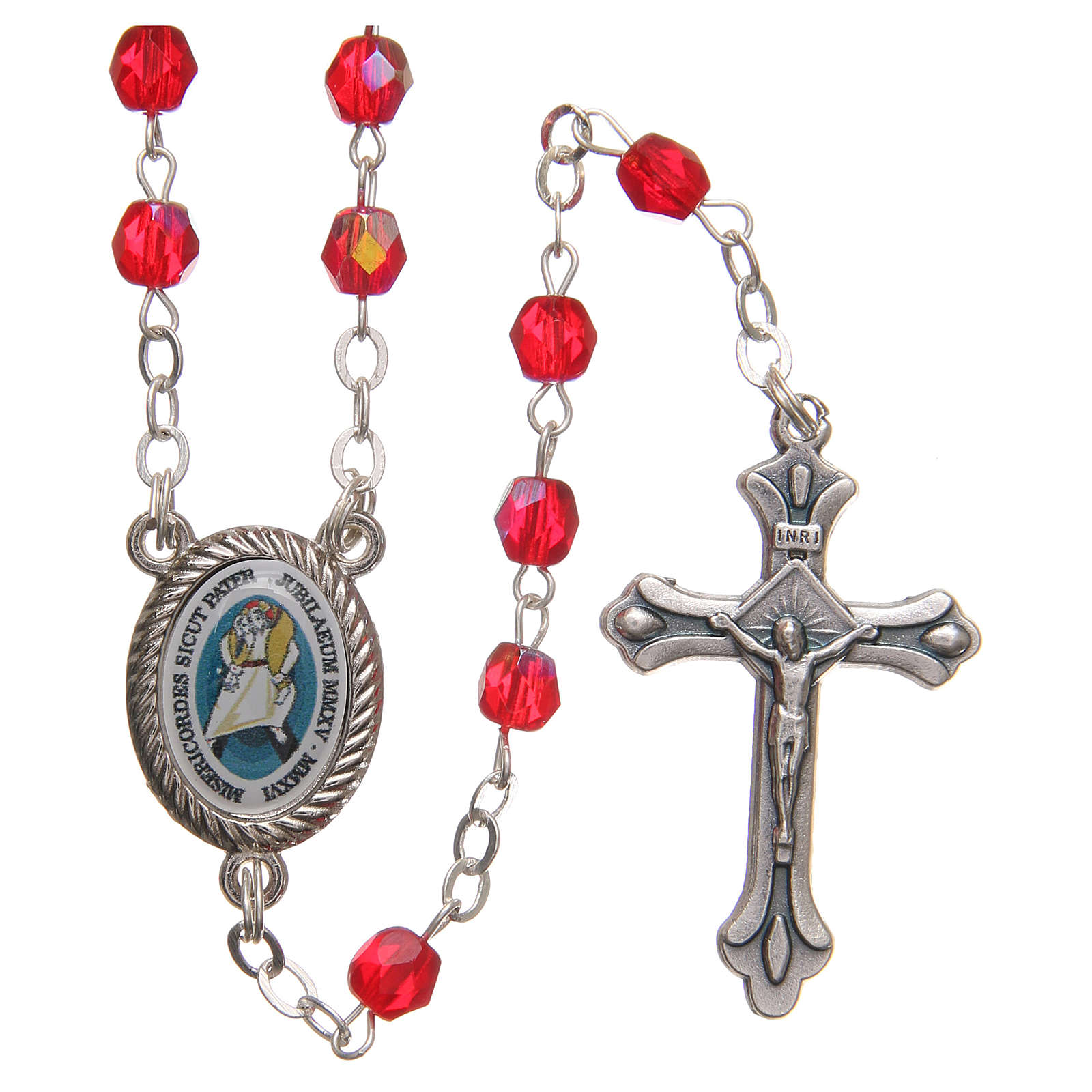 Rosary beads in iridescent crystal with Jubilee symbol 4mm red | online ...