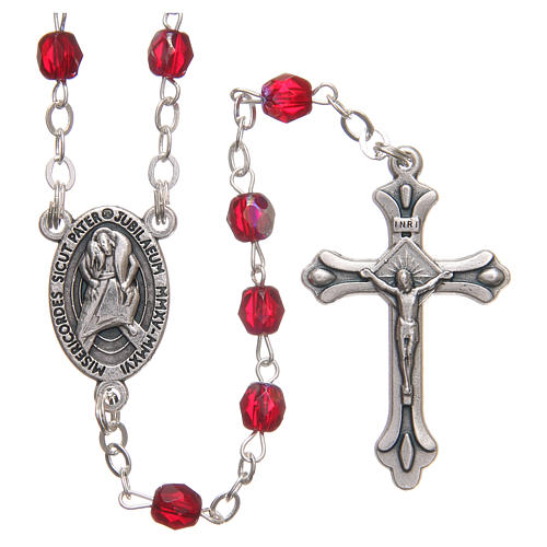 STOCK Rosary beads in iridescent crystal with Jubilee symbol 4mm ruby red 1