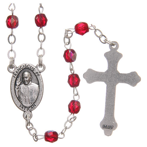 STOCK Rosary beads in iridescent crystal with Jubilee symbol 4mm ruby red 2