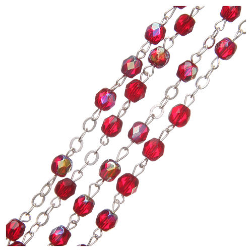 STOCK Rosary beads in iridescent crystal with Jubilee symbol 4mm ruby red 3