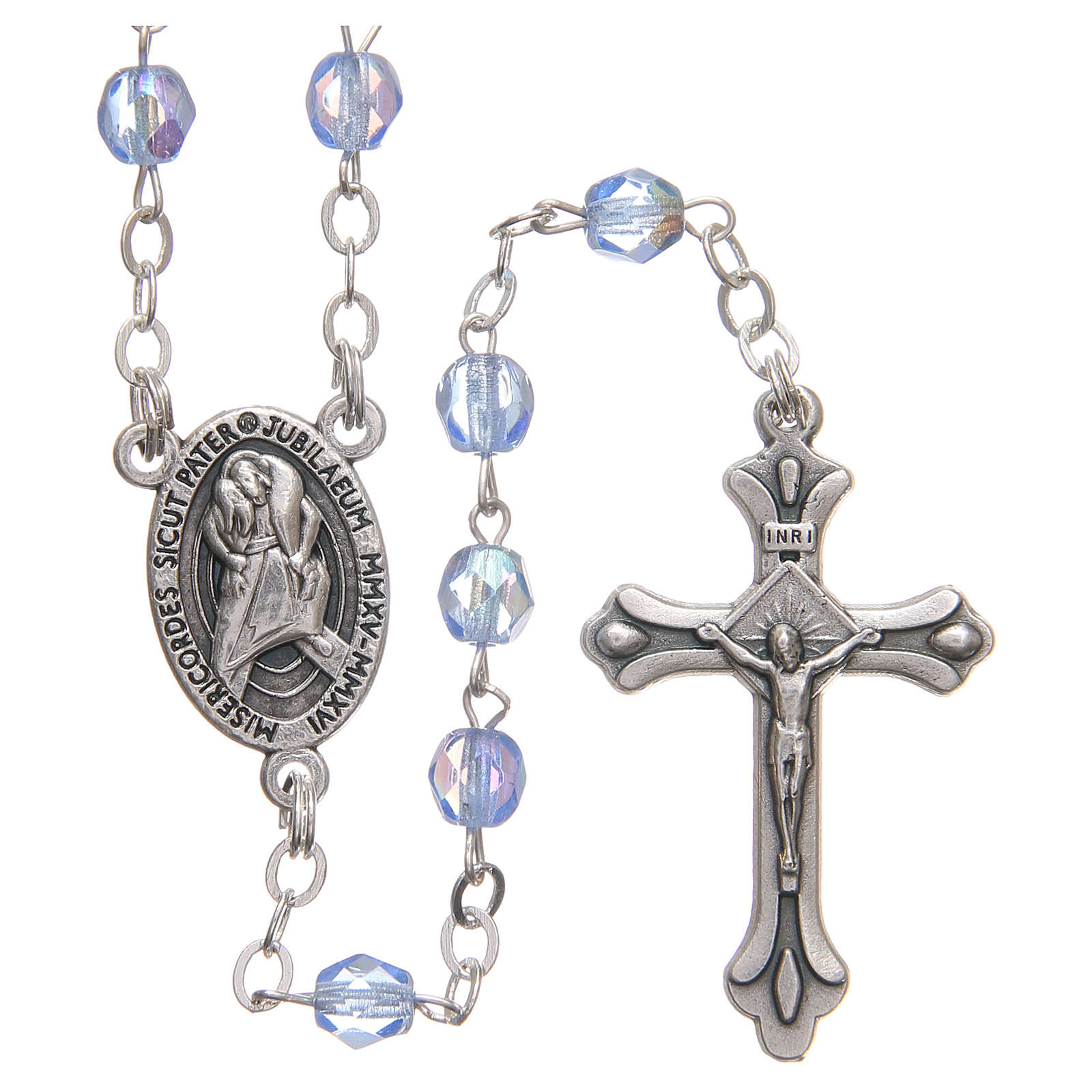 Rosary Beads In Iridescent Crystal With Jubilee Symbol 4mm Light Blue ...