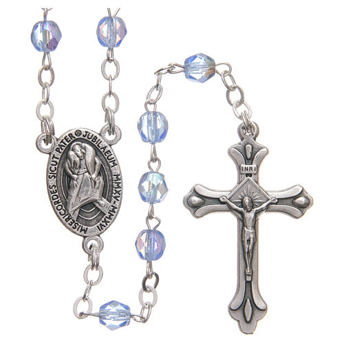 STOCK Rosary beads in iridescent crystal with Jubilee symbol 4mm light blue 1