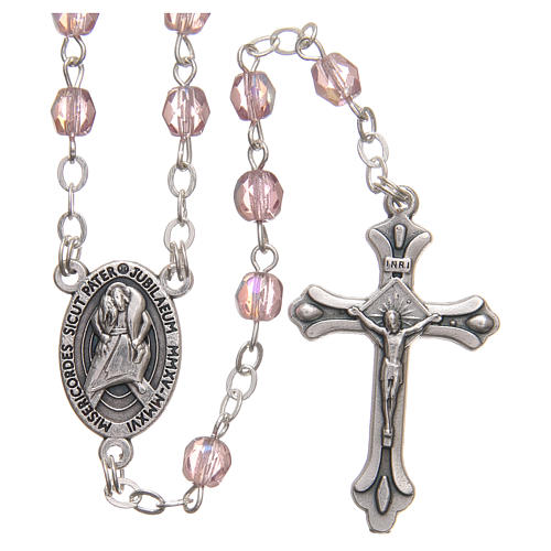 STOCK Rosary beads in iridescent crystal with Jubilee symbol 4mm pink 1