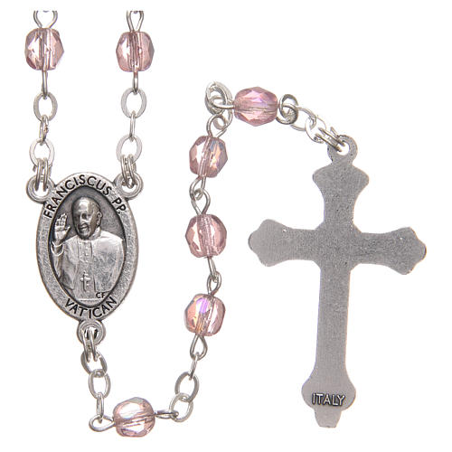 STOCK Rosary beads in iridescent crystal with Jubilee symbol 4mm pink 2