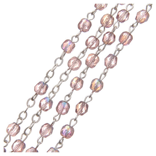 STOCK Rosary beads in iridescent crystal with Jubilee symbol 4mm pink 3