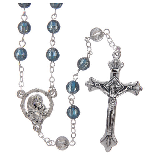 Rosary with 6 mm grains in blue crystal 1