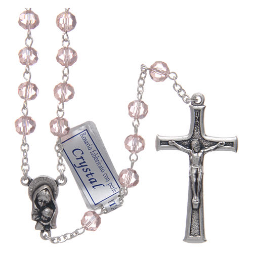 Rosary in pink crystal and oxidised metal 1