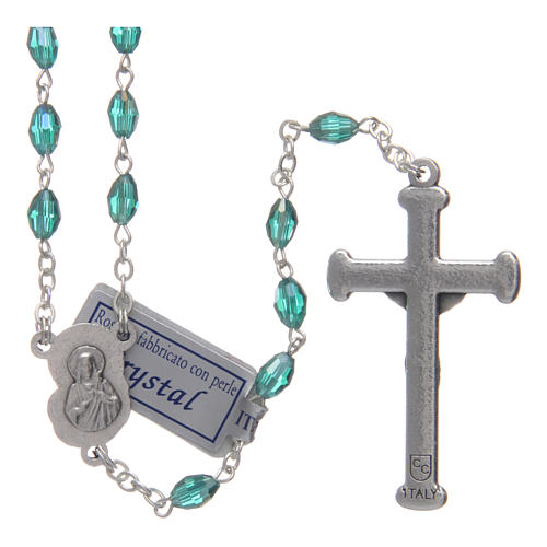 Rosary in emerald crystal with cross and center piece in oxidised metal 2