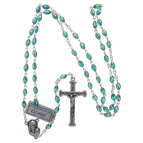 Rosary in emerald crystal with cross and center piece in oxidised metal 4
