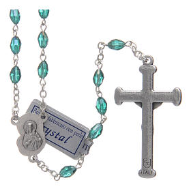 Rosary in emerald crystal with cross and center piece in oxidised metal