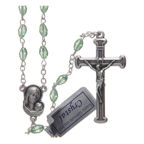 Rosary in green crystal with cross and center piece in oxidised metal 1