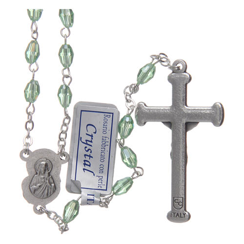 Różaniec zielony kryształ podłużny krzyż i łącznik metal oksydowany 2