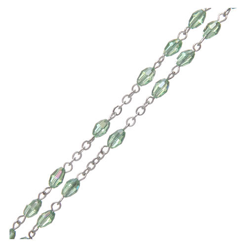 Różaniec zielony kryształ podłużny krzyż i łącznik metal oksydowany 3