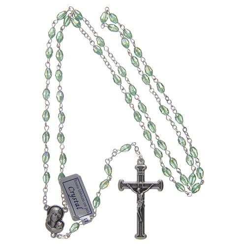 Różaniec zielony kryształ podłużny krzyż i łącznik metal oksydowany 4