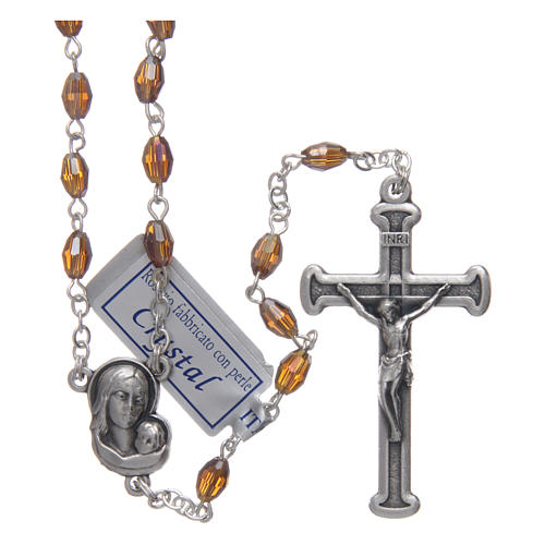 Rosary in smoky grey crystal with cross and center piece in oxidised metal 1