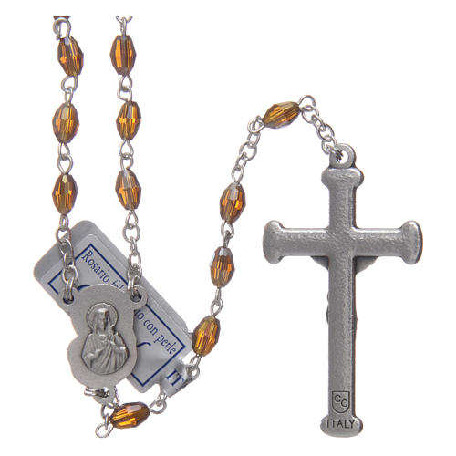 Rosary in smoky grey crystal with cross and center piece in oxidised metal 2
