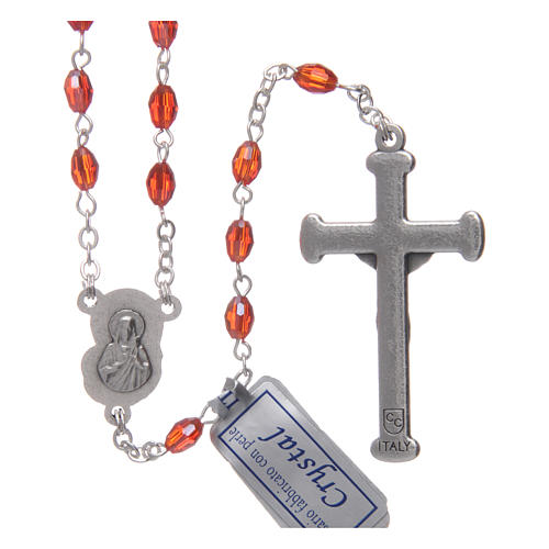 Rosary in ruby crystal with cross and center piece in oxidised metal 2