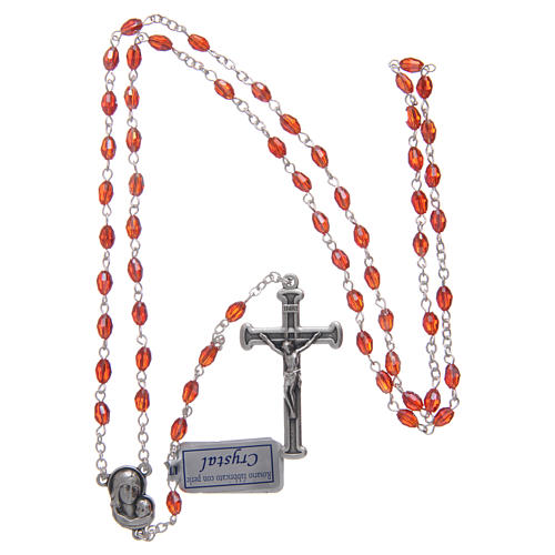 Rosary in ruby crystal with cross and center piece in oxidised metal 4