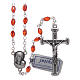 Rosary in ruby crystal with cross and center piece in oxidised metal s1