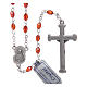 Rosary in ruby crystal with cross and center piece in oxidised metal s2