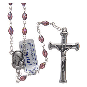 Rosary in amethyst crystal with cross and center piece in oxidised metal