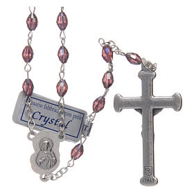 Rosary in amethyst crystal with cross and center piece in oxidised metal
