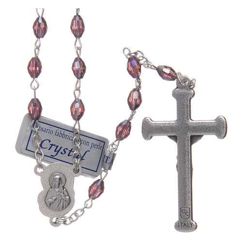 Rosary in amethyst crystal with cross and center piece in oxidised metal 2