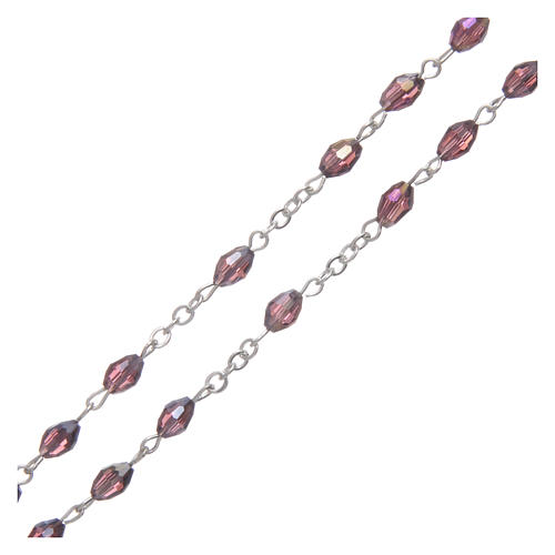 Różaniec ametystowy kryształ podłużny krzyż i łącznik metal oksydowany 3