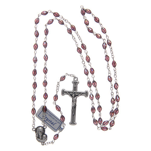 Rosary in amethyst crystal with cross and center piece in oxidised metal 4