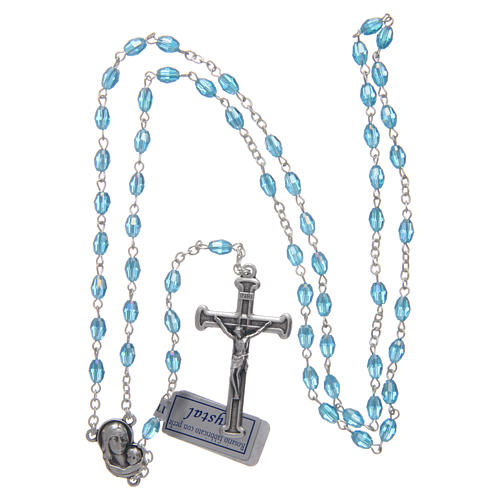 Chapelet bleu en cristal avec croix et médaille en métal oxydé 4