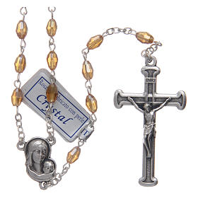 Chapelet or en cristal avec croix et médaille en métal oxydé
