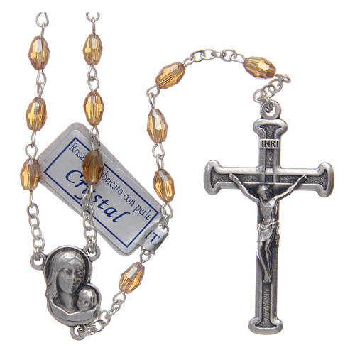Chapelet or en cristal avec croix et médaille en métal oxydé 1