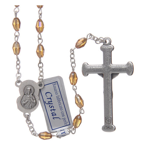 Chapelet or en cristal avec croix et médaille en métal oxydé 2